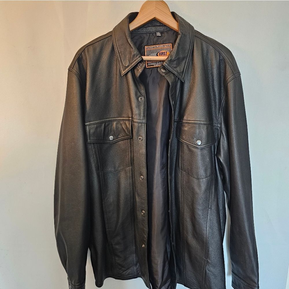 First Classics Leather Jacket Button Front Pockets With Liner Genuine Size XXL